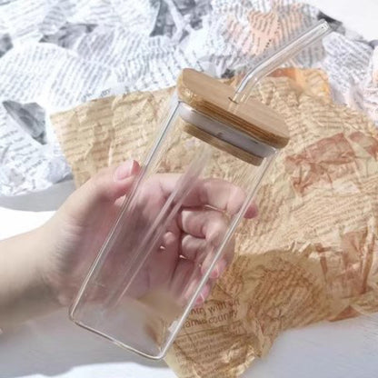 Women's square glass water bottle