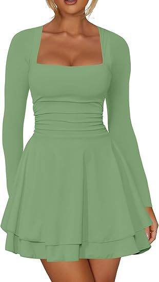 Women's Square Neck Pleated Party Dress