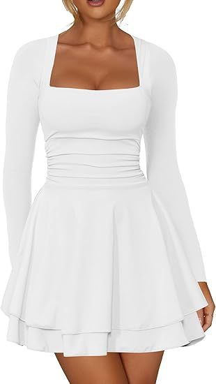 Women's Square Neck Pleated Party Dress