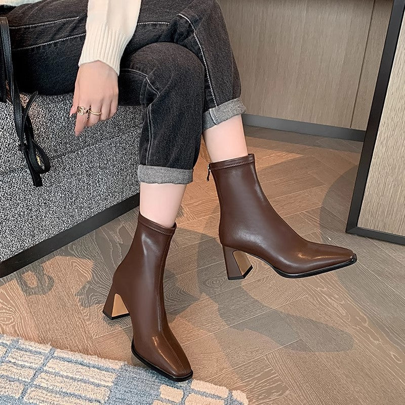 Women's Square Toe Thick Heel Boots