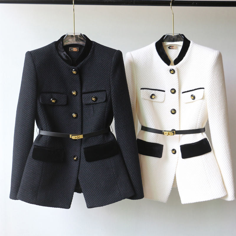 Women's Stand Collar Waist-Defining Coat