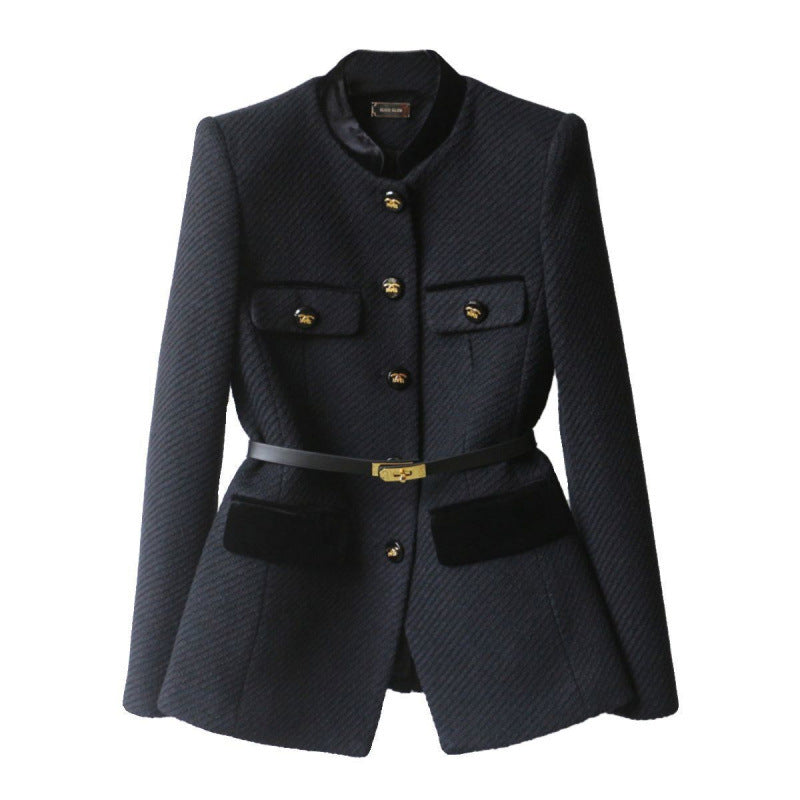 Women's Stand Collar Waist-Defining Coat