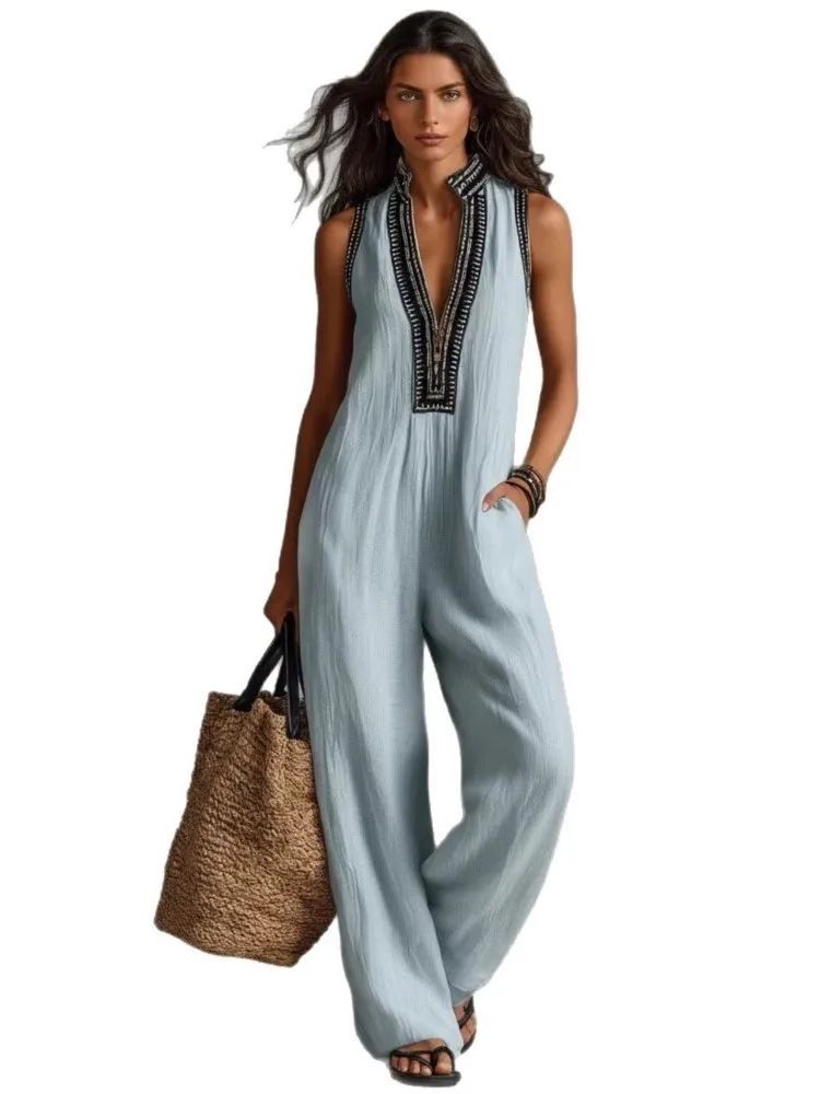 Women's Stand-Up Collar Sleeveless Jumpsuit