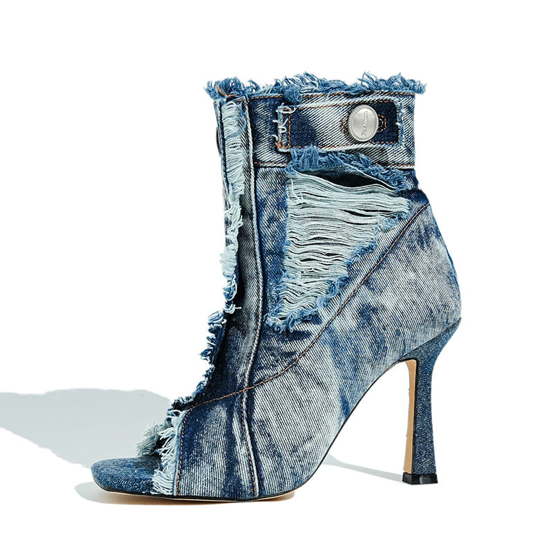 Women's stiletto heeled square-toe ankle boots