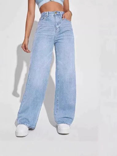 Women's Straight Leg Jeans High Waist Casual Trousers
