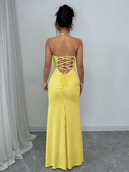 Women's strapless backless strappy long dress
