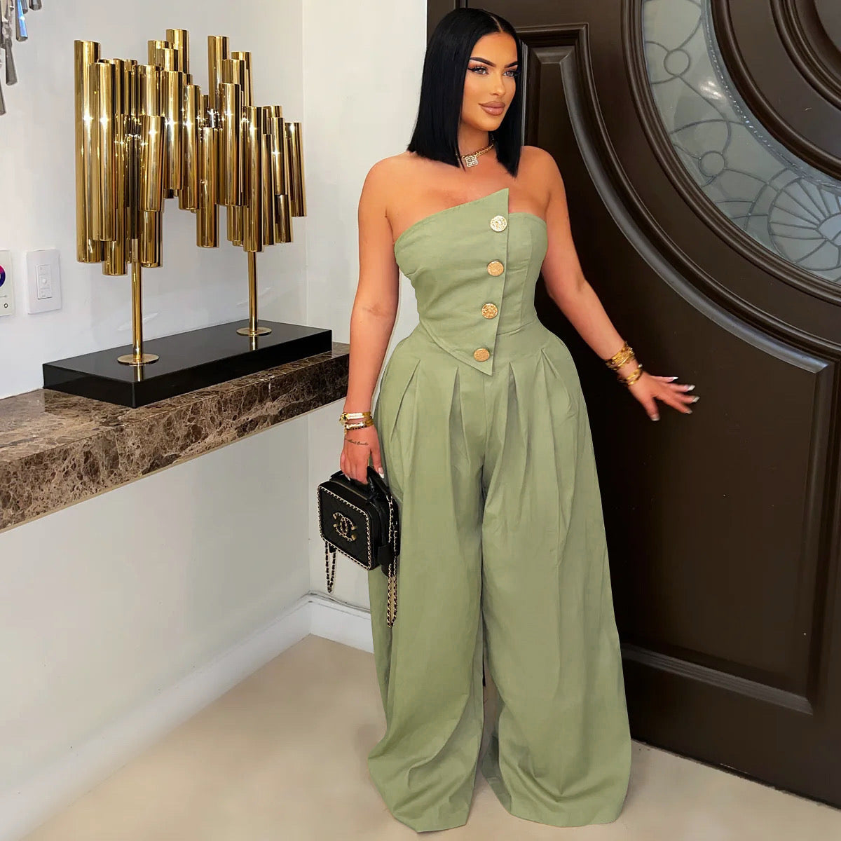 Women's Strapless Sleeveless Wide Leg Jumpsuit