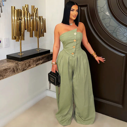 Women's Strapless Sleeveless Wide Leg Jumpsuit