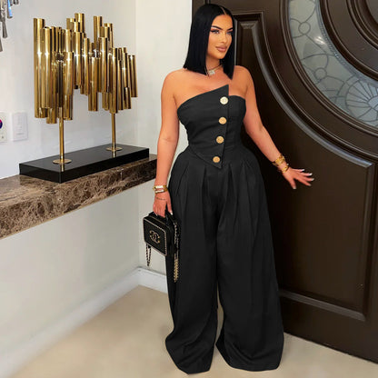 Women's Strapless Sleeveless Wide Leg Jumpsuit