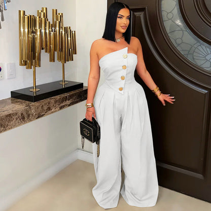 Women's Strapless Sleeveless Wide Leg Jumpsuit