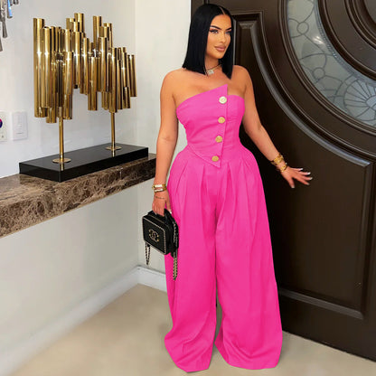 Women's Strapless Sleeveless Wide Leg Jumpsuit