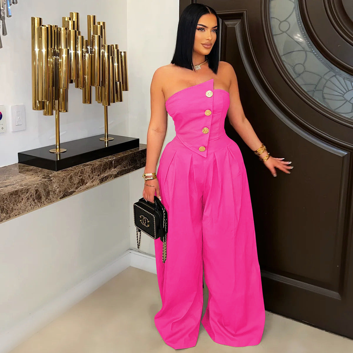 Women's Strapless Sleeveless Wide Leg Jumpsuit