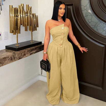 Women's Strapless Sleeveless Wide Leg Jumpsuit