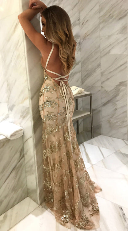 Women's Strappy V-Neck Sequins Dress