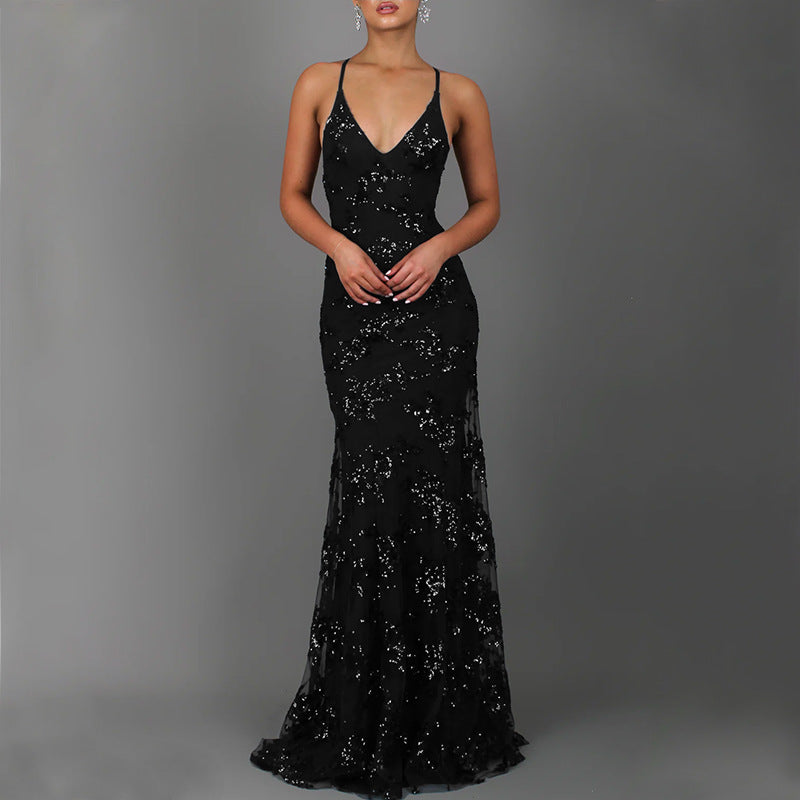 Women's Strappy V-Neck Sequins Dress
