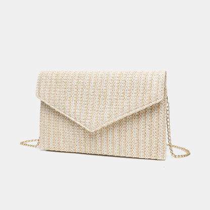 Women's Straw Crossbody Bag with Chain Strap