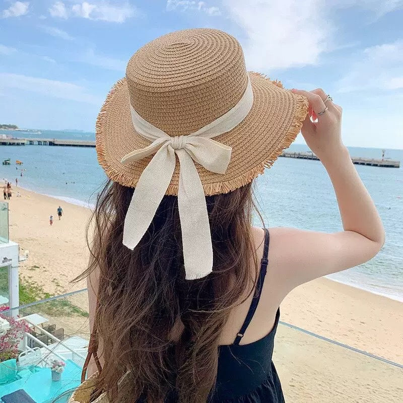 Women's Straw Sun Hat with Lace Trim