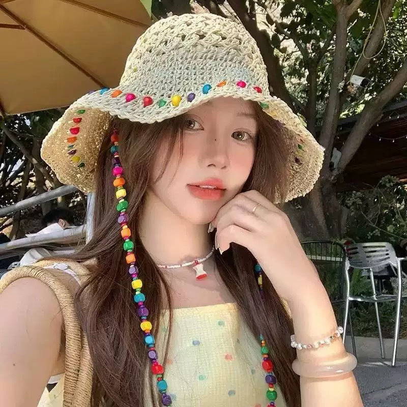 Women's Straw Sun Hat with Lace Trim