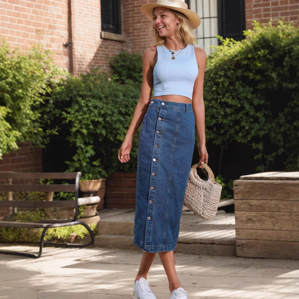 Women's Stretch Denim Button Skirt