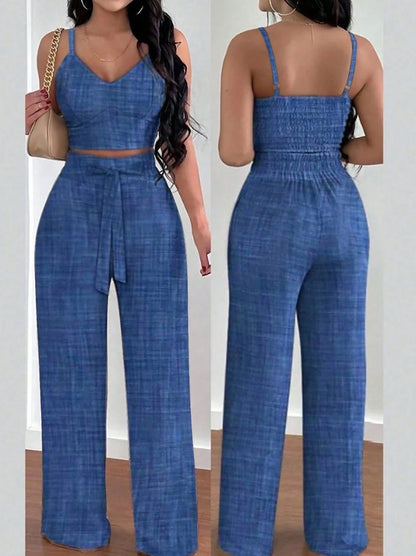 Women's Stretch Vest Top and Wide Leg Trousers Set