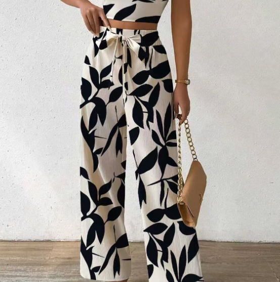 Women's Stretch Vest Top and Wide Leg Trousers Set