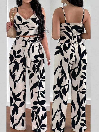 Women's Stretch Vest Top and Wide Leg Trousers Set