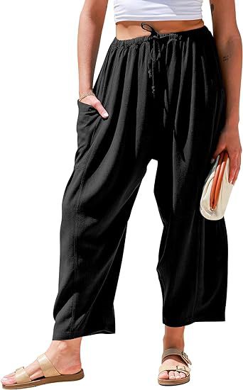 Women's stretched-waist pleated high-waisted wide-leg pants