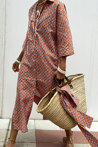 Women's Striped Cardigan Lapel Shirt Dress
