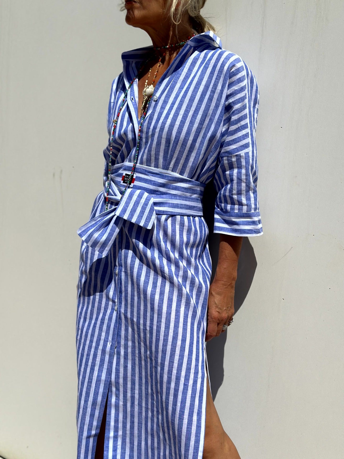 Women's Striped Cardigan Lapel Shirt Dress