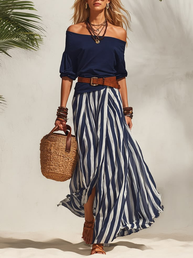 Women's Striped Puff Sleeve Knit Set