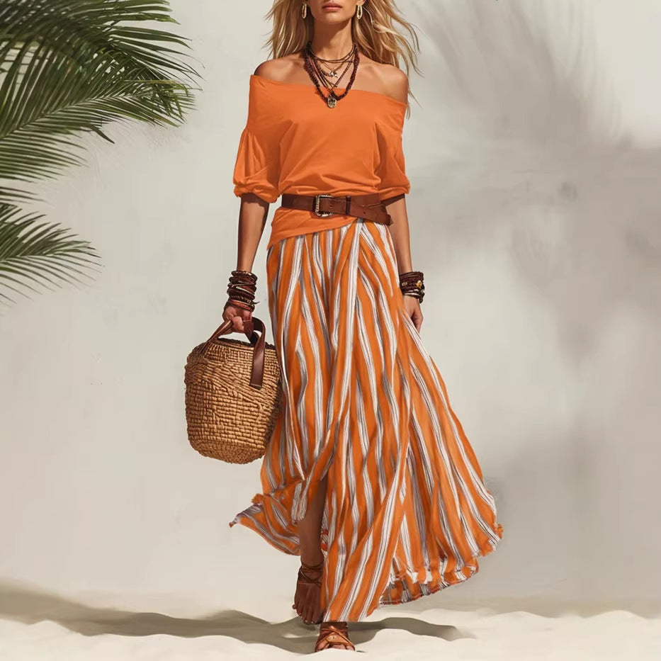 Women's Striped Puff Sleeve Knit Set