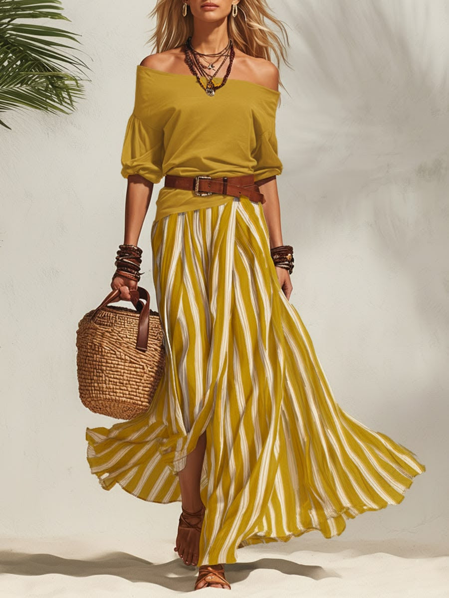 Women's Striped Puff Sleeve Knit Set