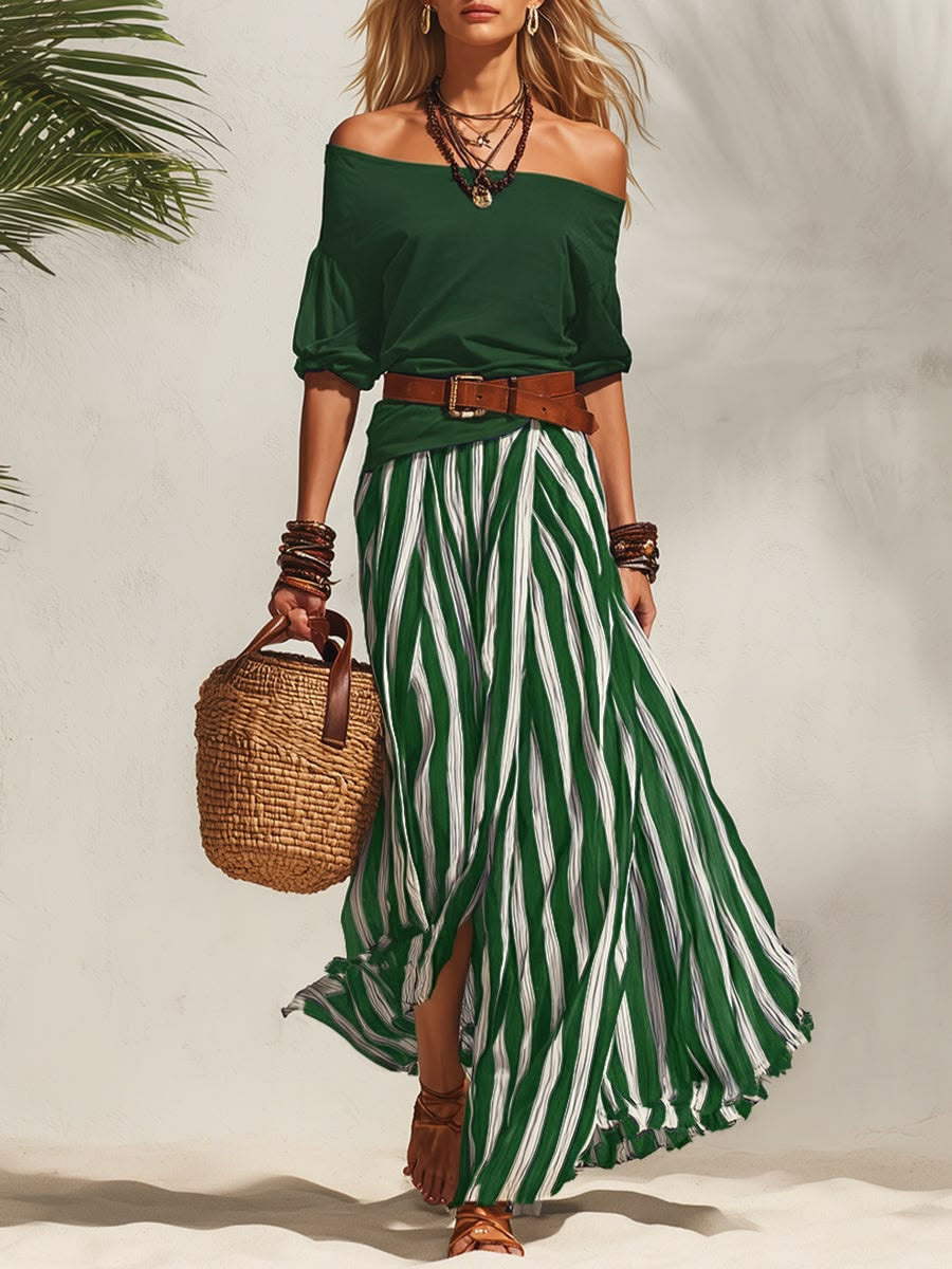 Women's Striped Puff Sleeve Knit Set