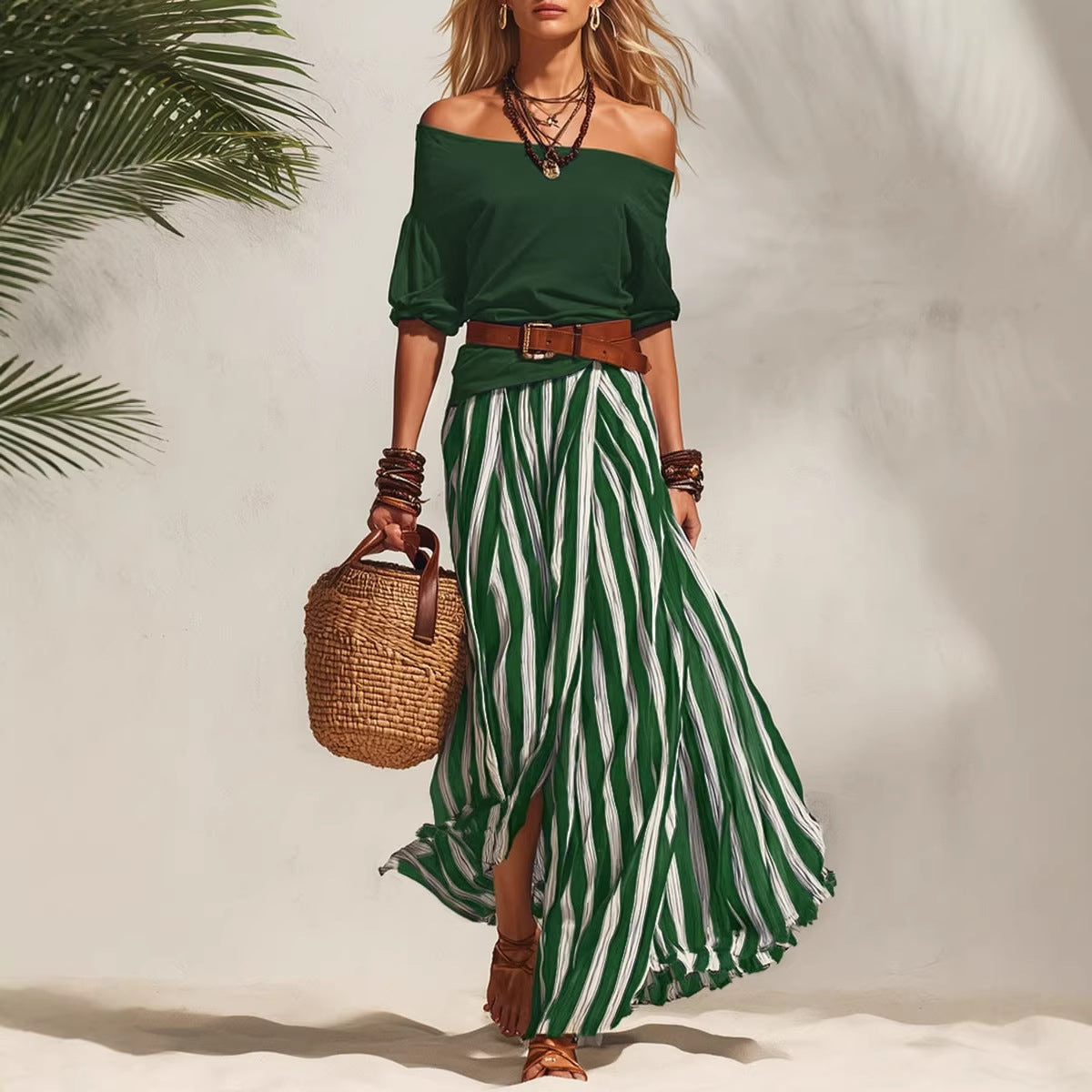 Women's Striped Puff Sleeve Knit Set