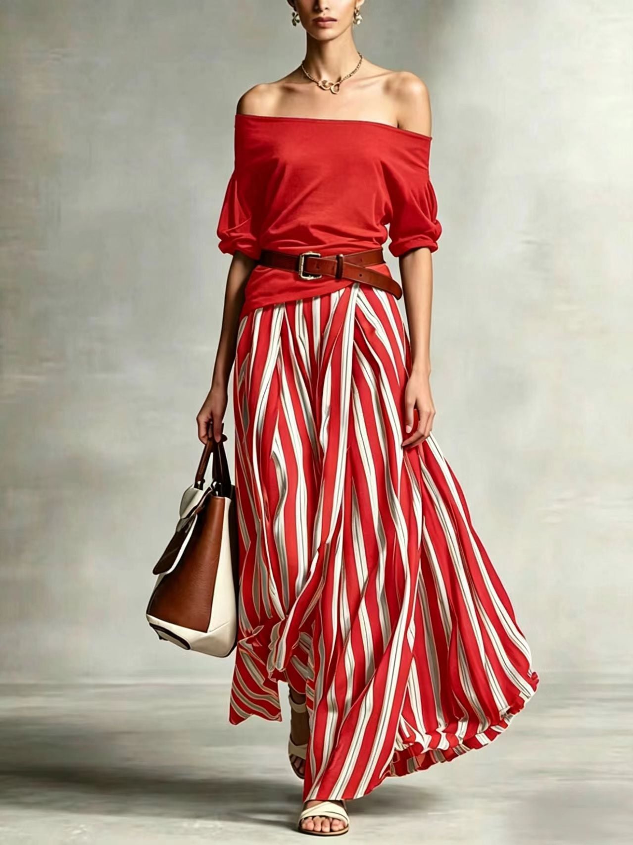 Women's Striped Puff Sleeve Knit Set
