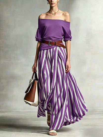 Women's Striped Puff Sleeve Knit Set