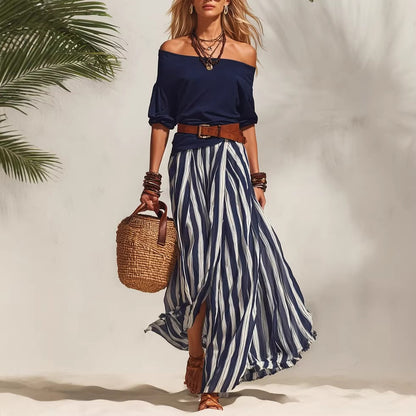 Women's Striped Puff Sleeve Knit Set