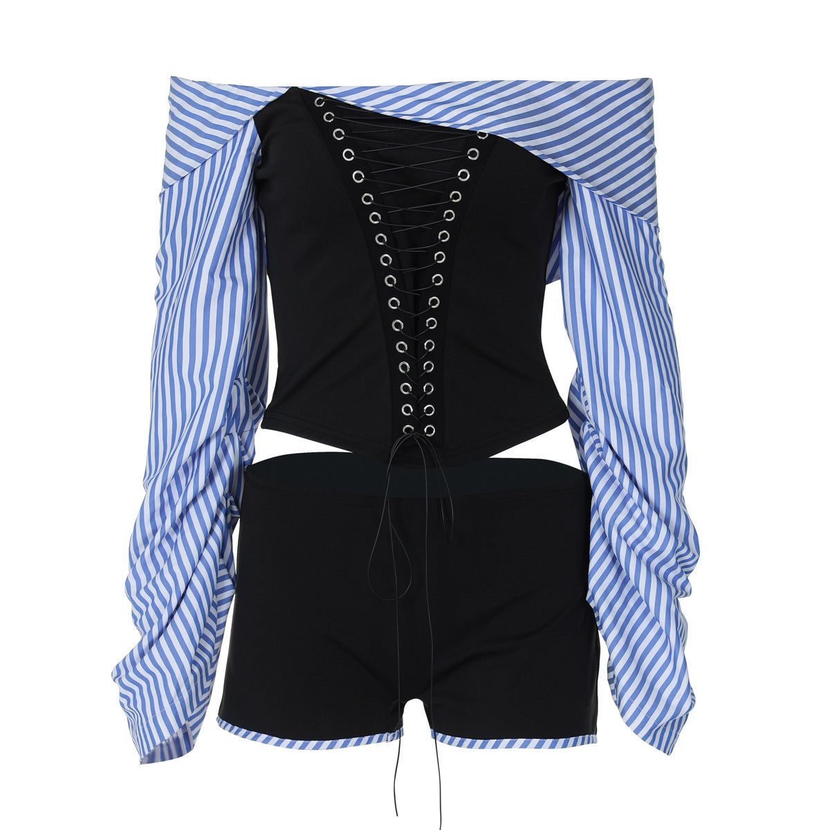 Women's Striped Shirt with Shorts Two-piece Set