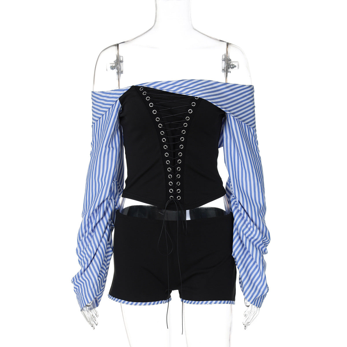 Women's Striped Shirt with Shorts Two-piece Set