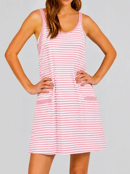 Women's Striped Sleeveless Dress with Built-in Undershirt