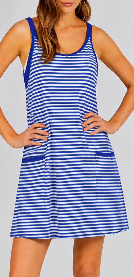 Women's Striped Sleeveless Dress with Built-in Undershirt