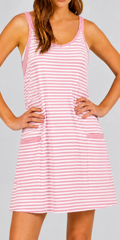 Women's Striped Sleeveless Dress with Built-in Undershirt