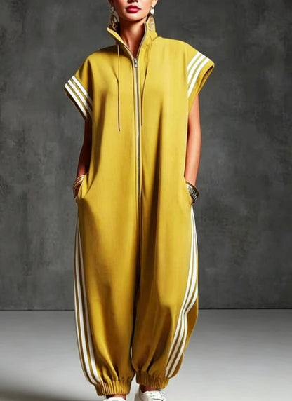 Women's Striped Stand Collar Jumpsuit