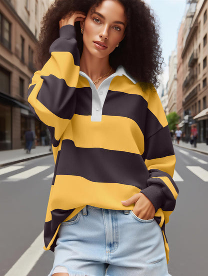 Women's Striped Sweatshirt with Polo Collar
