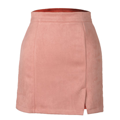 Women's suede fabric high-waisted short skirt half-length dress