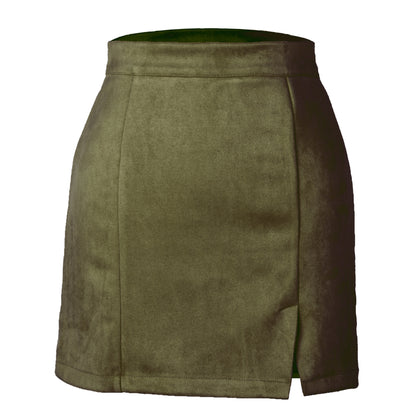Women's suede fabric high-waisted short skirt half-length dress