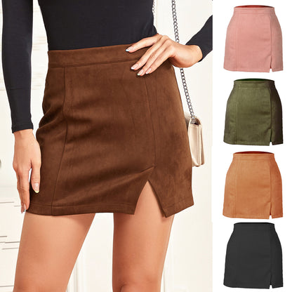 Women's suede fabric high-waisted short skirt half-length dress