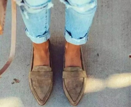 Women's Suede Slip-On Low Wedge Heel Shoes