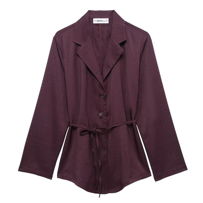 Women's Suit Shirt High Waist Pleated Pants Set