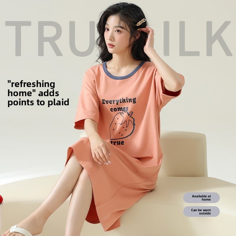 Women's Summer Cotton Short Sleeve Nightdress Casual Pajamas Home Wear